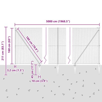 Оградa с колчета Сив 1.6 x 50 m Покрит със PVC стомана
