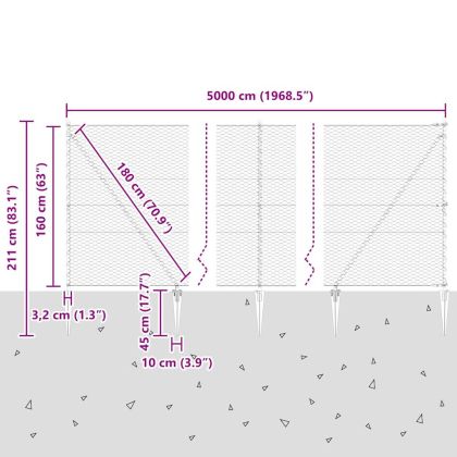 Оградa с колчета Сив 1.6 x 50 m Покрит със PVC стомана