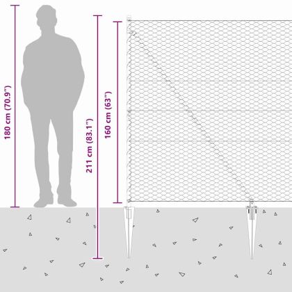 Оградa с колчета Сив 1.6 x 50 m Покрит със PVC стомана