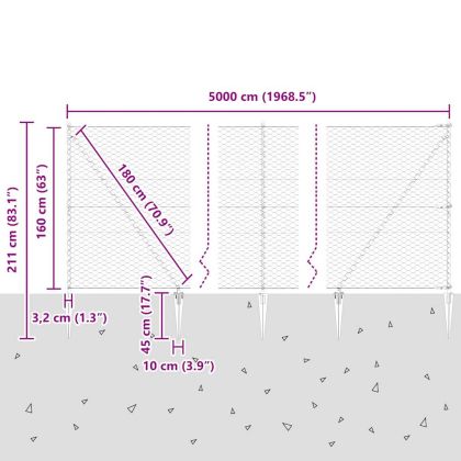 Оградa с колчета Сив 1.6 x 50 m Покрит със PVC стомана