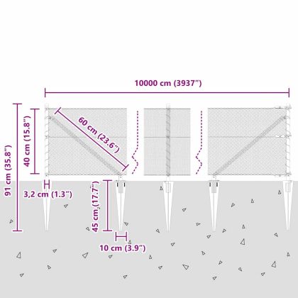 Оградa с колчета Сив 0.4 x 100 м Покрит със PVC стомана