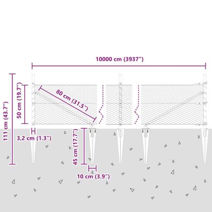 Оградa с колчета Сив 0.5 x 100 м Покрит със PVC стомана