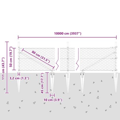 Оградa с колчета Сив 0.5 x 100 м Покрит със PVC стомана