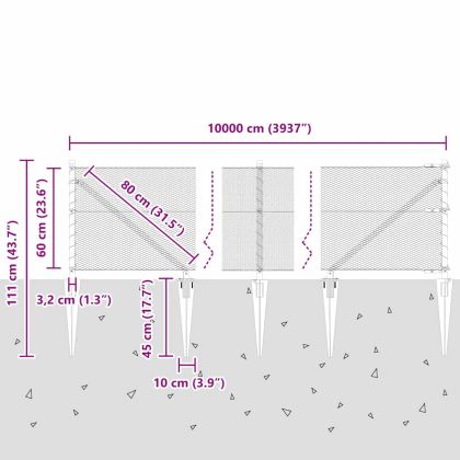 Оградa с колчета Сив 0.6 x 100 м Покрит със PVC стомана