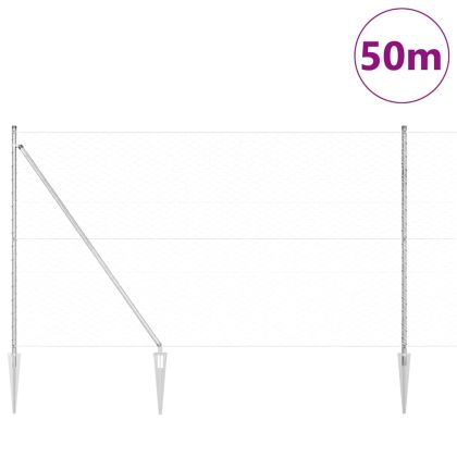 Оградa с колчета Сребрист 1.5 x 50 m Покрит със PVC стомана