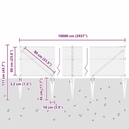Оградa с колчета Сребрист 0.6 x 100 м Покрит със PVC стомана