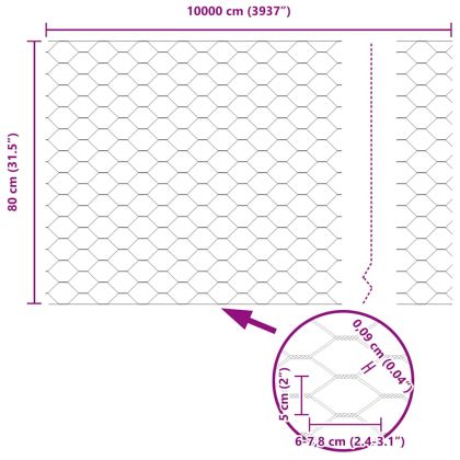 Оградa с колчета Сребрист 0.8 x 100 м Покрит със PVC стомана