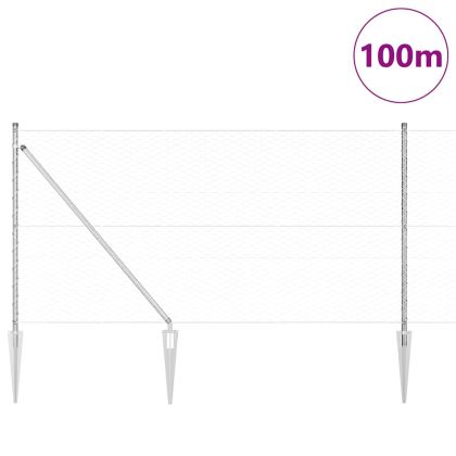 Оградa с колчета Сребрист 1.2 x 100 m Покрит със PVC стомана