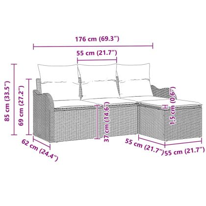 Градински Софа Комплект 4 pcs Светлосиво полиратан