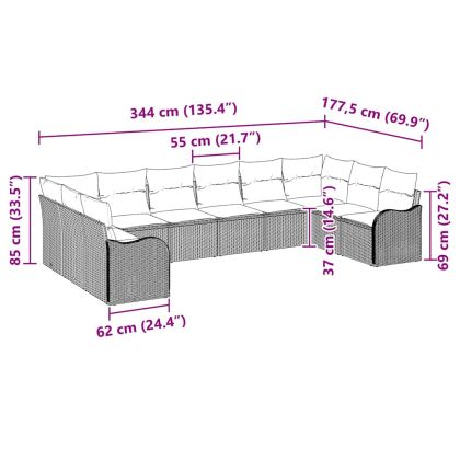 Градински Софа Комплект със съхранение 10 pcs Черно полиратан