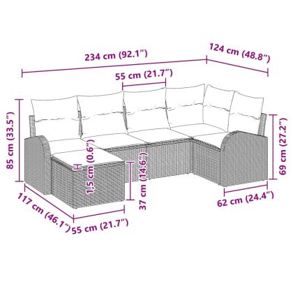 Комплект дивани с възглавница 6 pcs Сив полиратан
