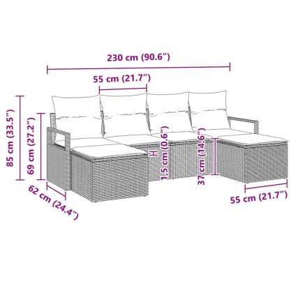 Градински Софа Комплект с възглавница 6 pcs Кафяв и Кремав
