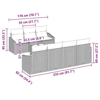 Комплект дивани с възглавница 8 pcs Сив полиратан