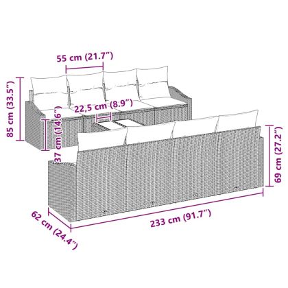 Комплект дивани с възглавница 7 pcs Бежово и сиво полиратан