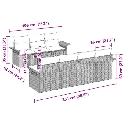 Градински Софа Комплект с възглавница със съхранение 8 pcs Сив