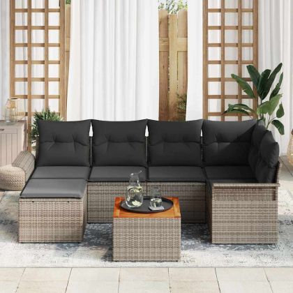 Градински Софа Комплект с възглавница със съхранение 7 pcs Сив