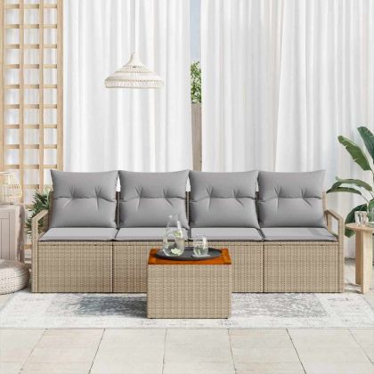 Градински Софа Комплект 5 pcs Бежов и Светло Сив полиратан