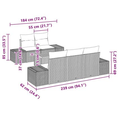 Градински Софа Комплект 6 pcs Сив