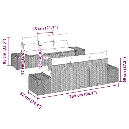 Градински Софа Комплект 7 pcs Черно