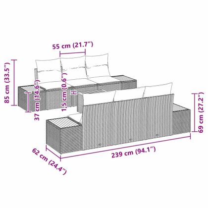 Градински Софа Комплект с възглавница 7 pcs Сив Полиратан