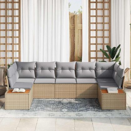 Градински Софа Комплект 7 pcs бежово и светлосиво Полиратан