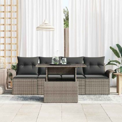 Градински Софа Комплект 5 pcs Сив Полипропилен Ратан