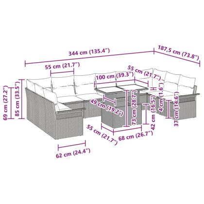 Градински Софа Комплект 11 pcs Светлосиво Полипропилен Ратан