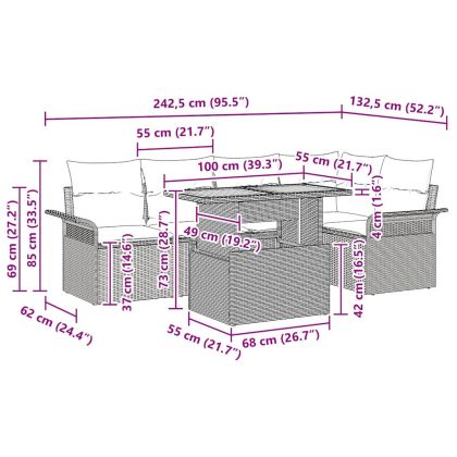Градински Софа Комплект със съхранение 6 pcs Бежово Полиратан