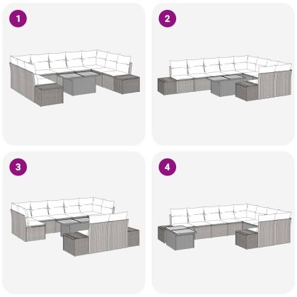 Градински Софа Комплект със съхранение 10 pcs Бежово Полиратан