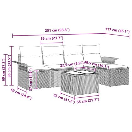 Градински Софа Комплект 6 pcs Светлосиво полиратан