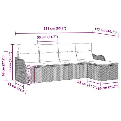 Градински Софа Комплект 5 pcs Кафяво и кремаво Полиратан