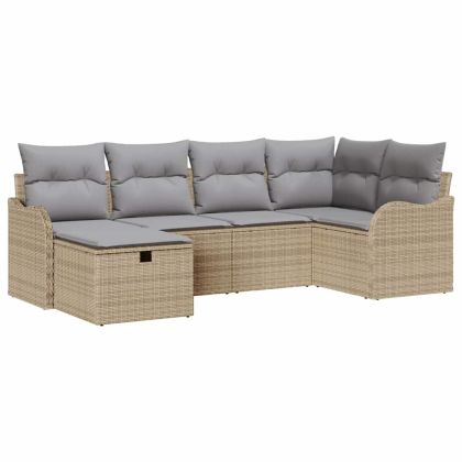 Градински Софа Комплект 6 pcs бежово и светлосиво Полиратан