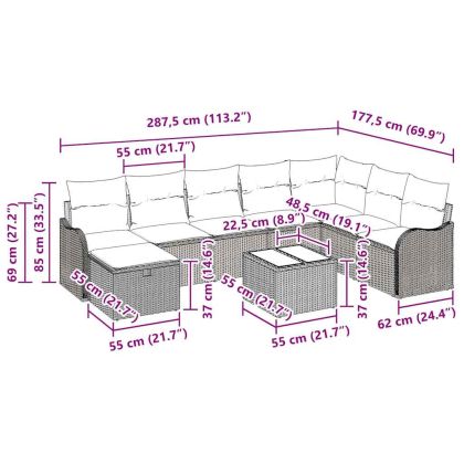 Комплект дивани с възглавница 9 pcs Светлосиво полиратан