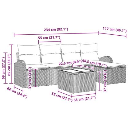 Комплект дивани с възглавница 6 pcs Кафяв и Кремав полиратан
