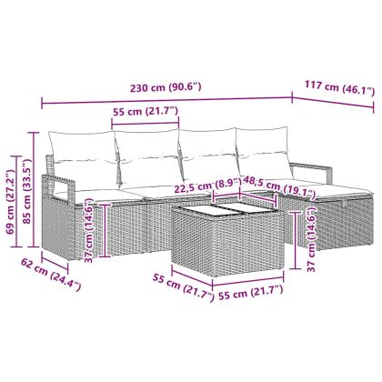 Комплект дивани с възглавница 6 pcs Кафяв и Кремав полиратан
