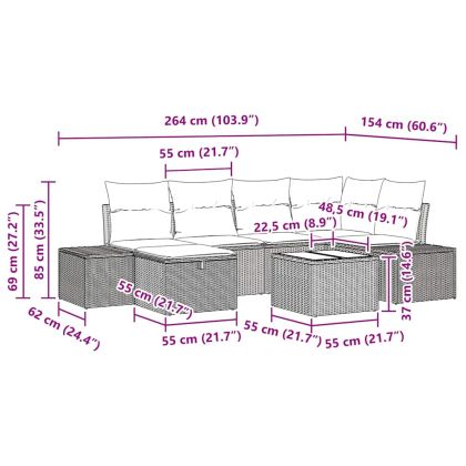 Градински Софа Комплект 7 pcs Светлосиво полиратан