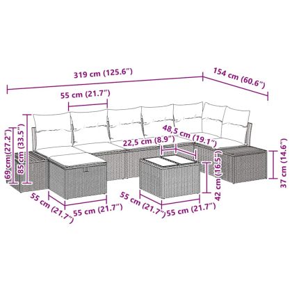 Градински Софа Комплект с възглавница 8 pcs Кафяво полиратан