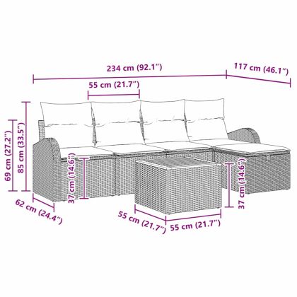 Градински Софа Комплект с възглавница 6 pcs Бежово Полиратан