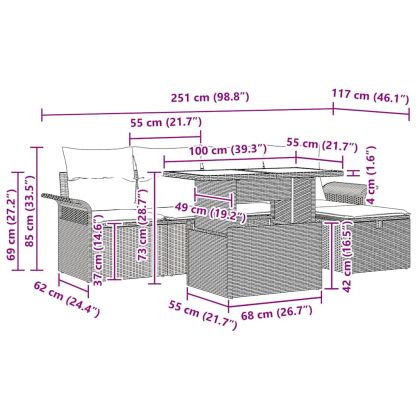 Градински Софа Комплект с възглавница 6 pcs Бежово Полиратан