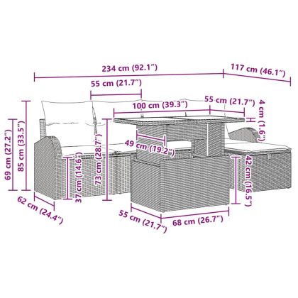 Градински Софа Комплект с възглавница 6 pcs Кафяво Полиратан