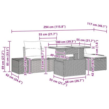 Градински Софа Комплект 6 pcs Кафяво Полиратан