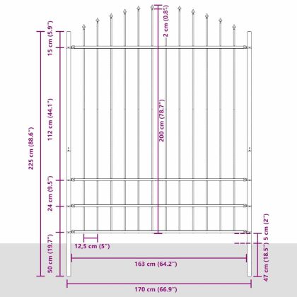 Градска ограда Сив 510 x 200 см Прахово боядисана стомана