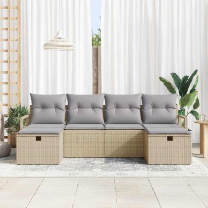 Градински Софа Комплект с възглавница 6 pcs Бежово Полиратан