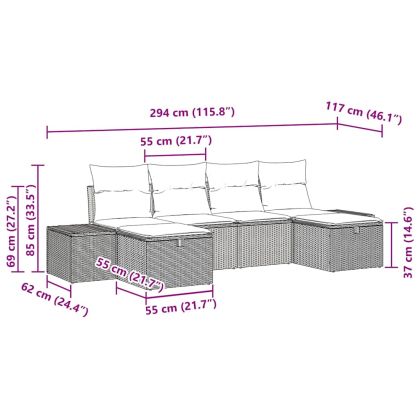 Градински Софа Комплект с възглавница 6 pcs полиратан