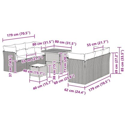 Градински Софа Комплект 9 pcs Бежово полиратан