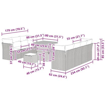 Градински Софа Комплект 10 pcs Бежово полиратан