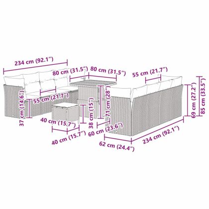 Градински Софа Комплект 11 pcs Бежово полиратан