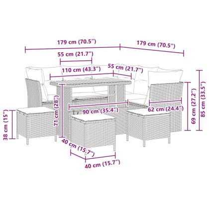 Градински Софа Комплект 9 pcs Сив полиратан