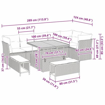 Градински Софа Комплект 9 pcs Черно полиратан