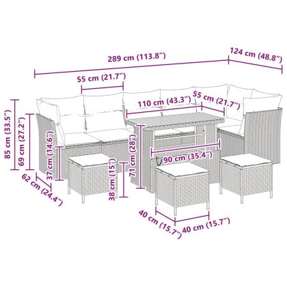 Градински Софа Комплект 10 pcs Черно полиратан